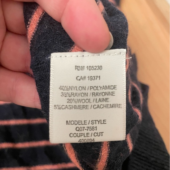 Joie 3/4 Sleeve Navy and Peach Striped Sweater - Picture 3 of 4